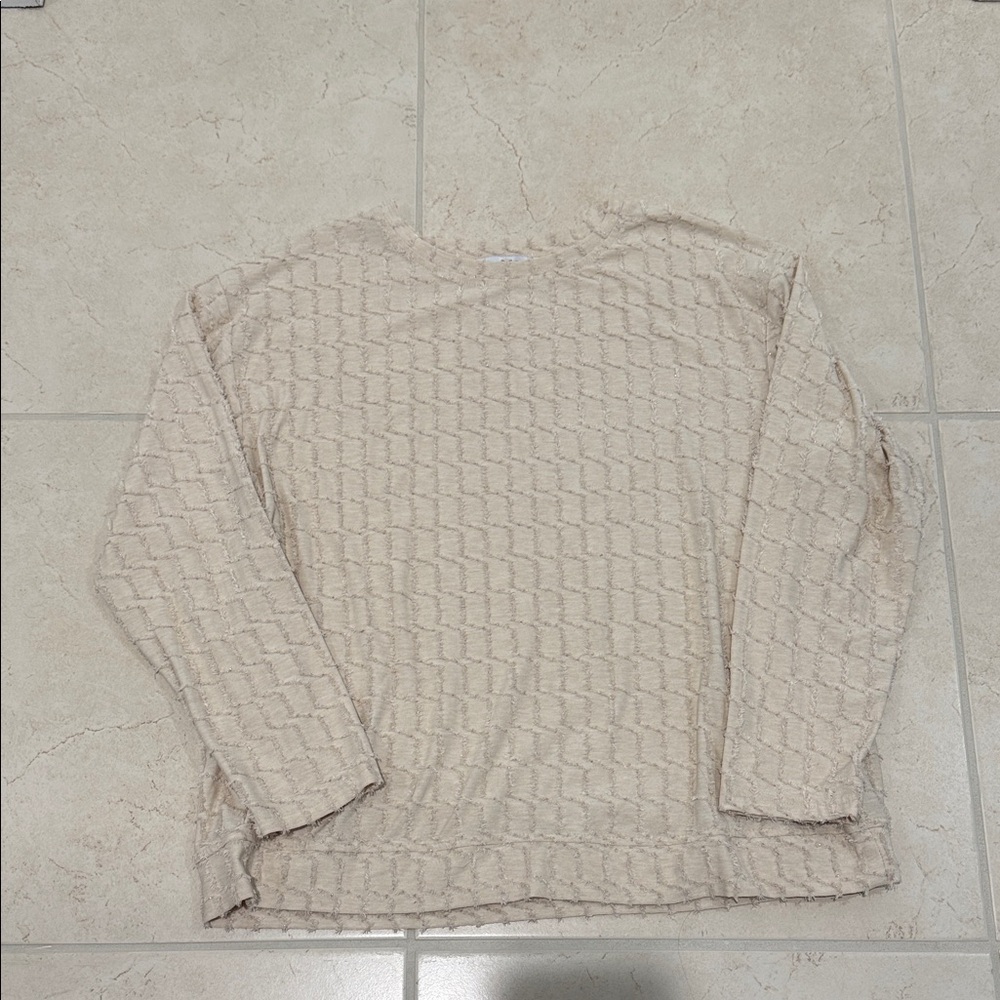 Textured Cream Long-Sleeve Women's Knit Top